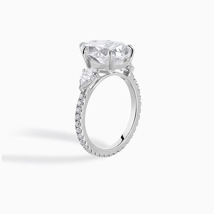 Three-Stone Pear Cut Moissanite Engagement Ring, Sterling Silver Bridal Set