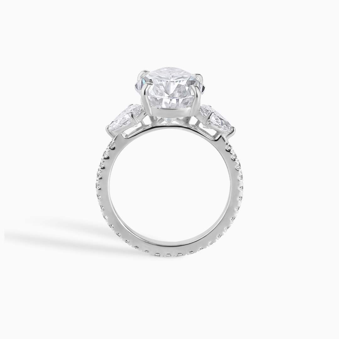 Three-Stone Pear Cut Moissanite Engagement Ring, Sterling Silver Bridal Set