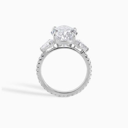 Three-Stone Pear Cut Moissanite Engagement Ring, Sterling Silver Bridal Set