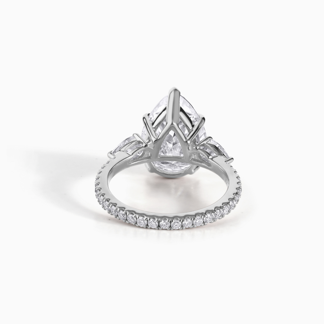 Three-Stone Pear Cut Moissanite Engagement Ring, Sterling Silver Bridal Set