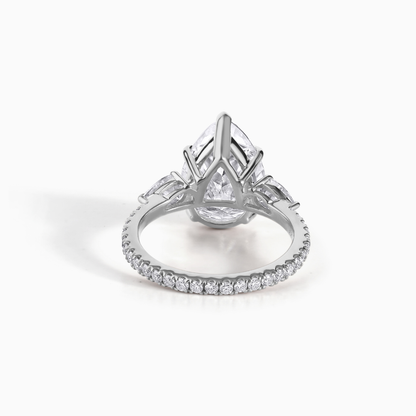Three-Stone Pear Cut Moissanite Engagement Ring, Sterling Silver Bridal Set