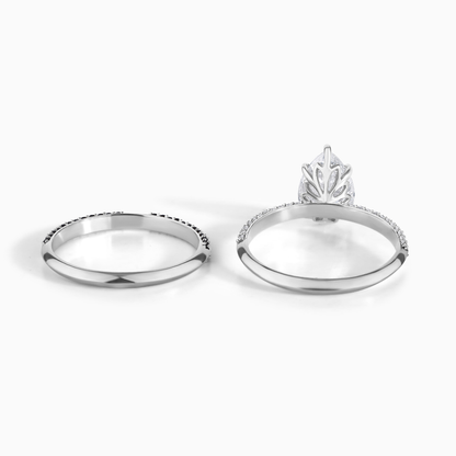 Pear Moissanite Bridal Set: Sterling Silver Pave Diamond Band, Black Accents