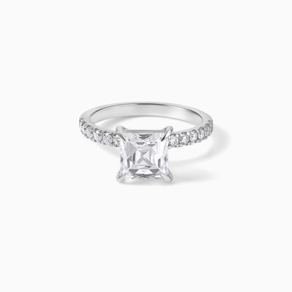 Sterling Silver Princess Cut Moissanite Engagement Ring – Diamond Alternative Bridal Jewelry