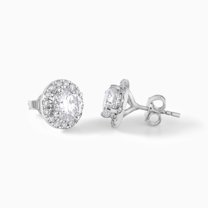 Oval Moissanite Halo Stud Earrings, Sterling Silver Bridal Wedding Jewelry