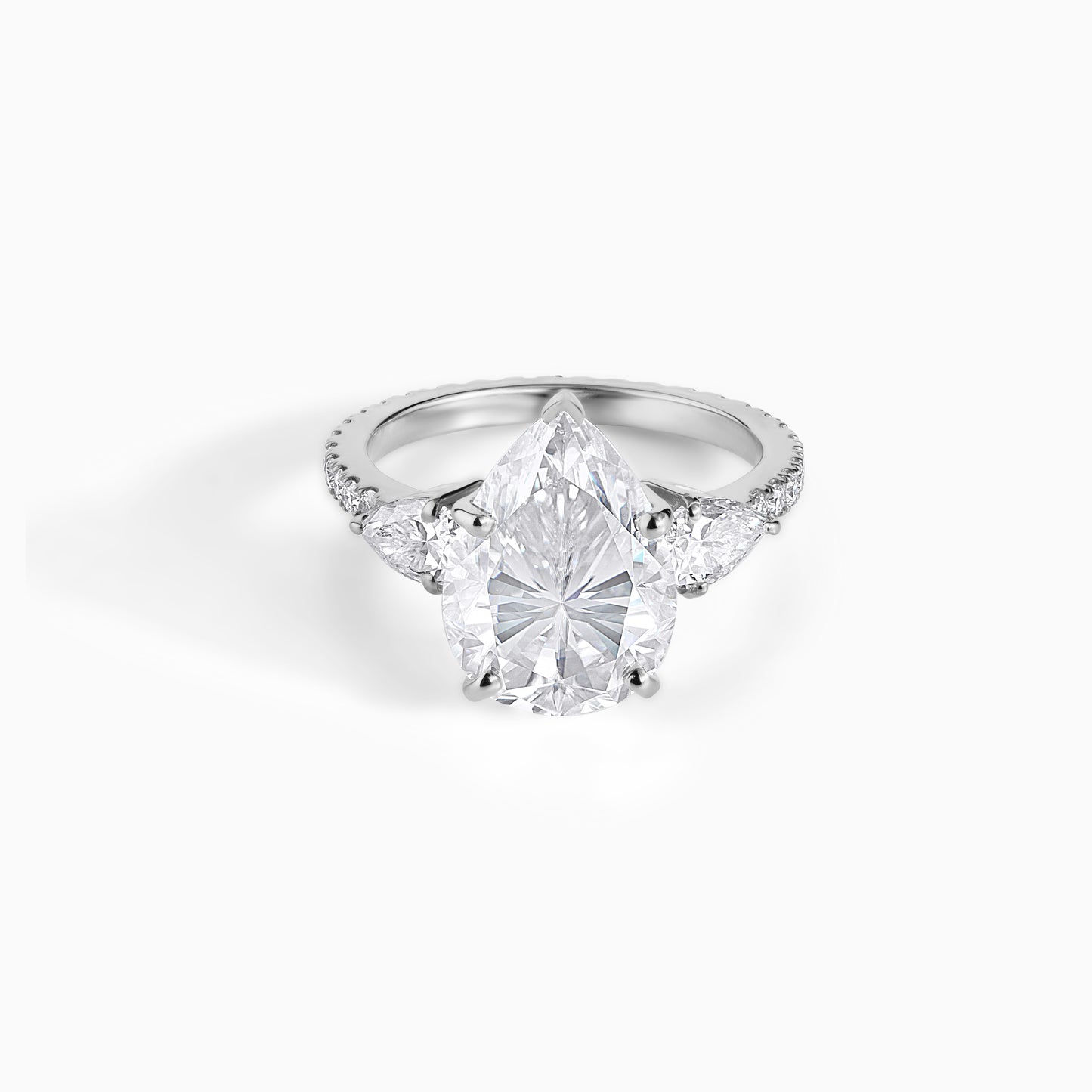Three-Stone Pear Cut Moissanite Engagement Ring, Sterling Silver Bridal Set