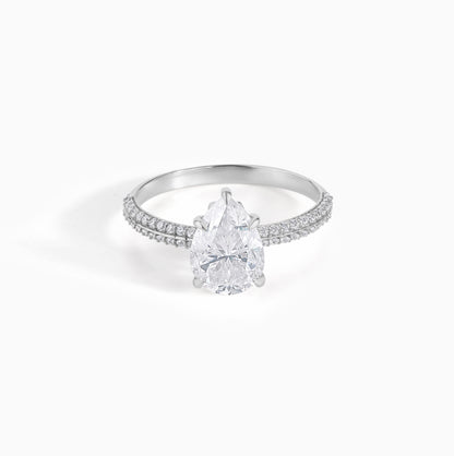 Moissanite Engagement Ring Pear Stone Silver Gold Band Design Mixed Metal Statement Pave Wedding Luxury Bridal Jewelry Gift Anniversary Idea
