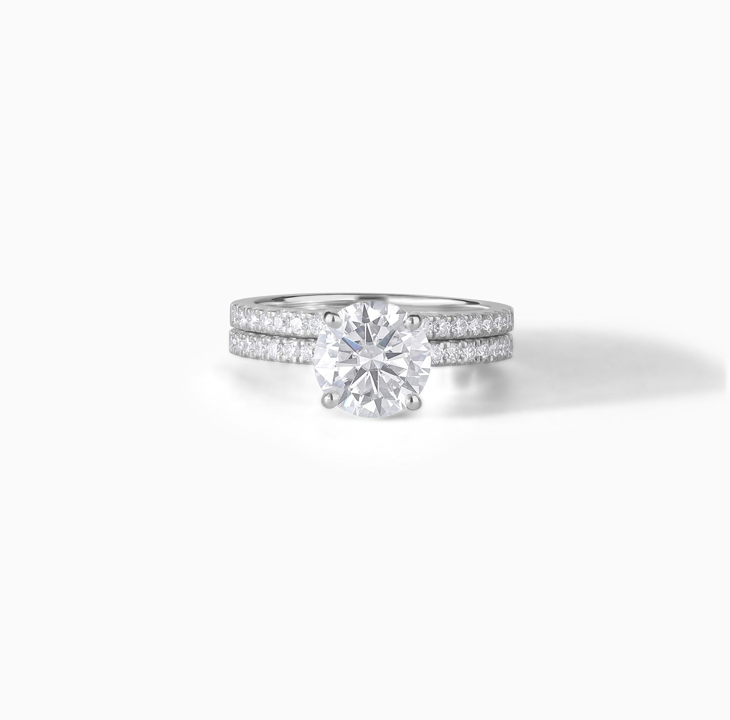 Sterling Silver Round Moissanite Engagement Ring Set – Bridal Solitaire Jewelry