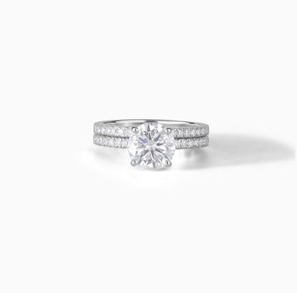 Sterling Silver Round Moissanite Engagement Ring Set – Bridal Solitaire Jewelry