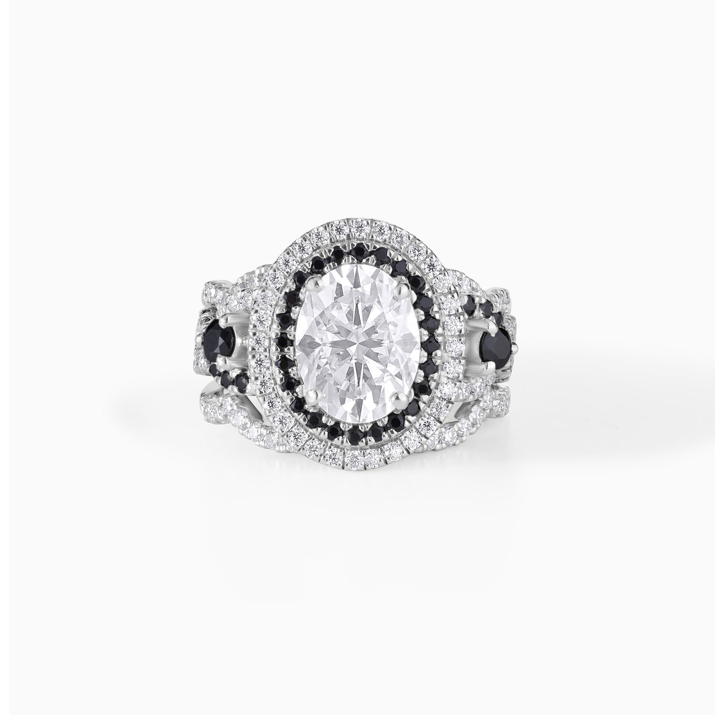 Oval Cut Moissanite Halo Engagement Ring Set in Yellow Gold