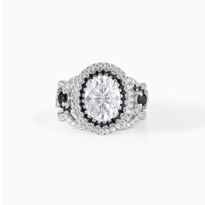 Oval Cut Moissanite Halo Engagement Ring Set in Yellow Gold