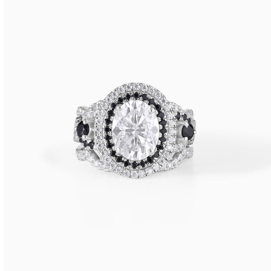 Oval Cut Moissanite Halo Engagement Ring Set in Yellow Gold
