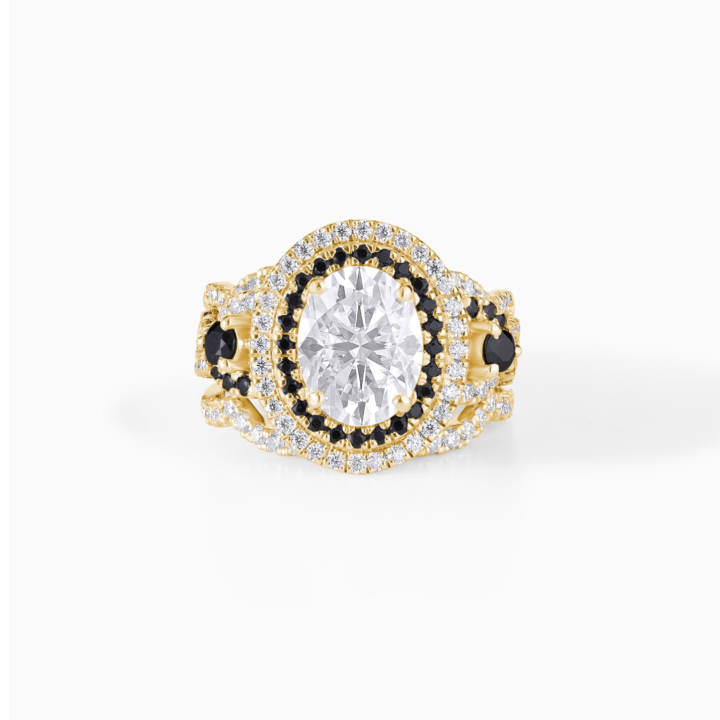 Oval Cut Moissanite Halo Engagement Ring Set in Yellow Gold