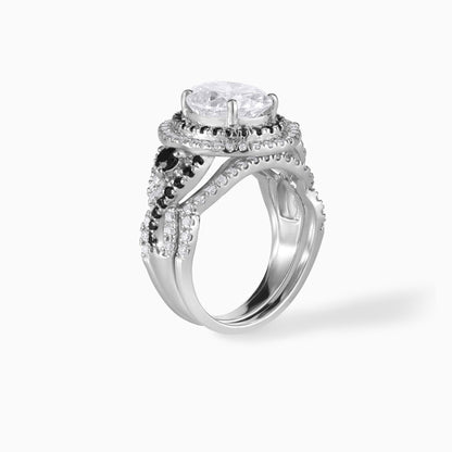 Oval Cut Moissanite Halo Engagement Ring Set in Yellow Gold