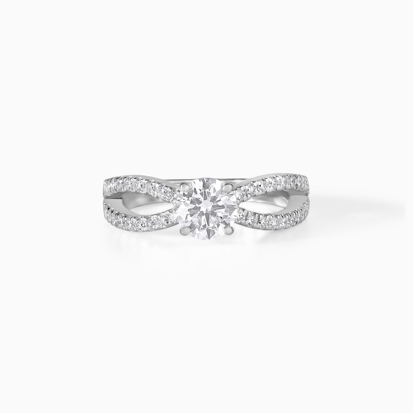 Twisted Moissanite Engagement Ring | Split Shank Diamond Ring | Silver Bridal Ring