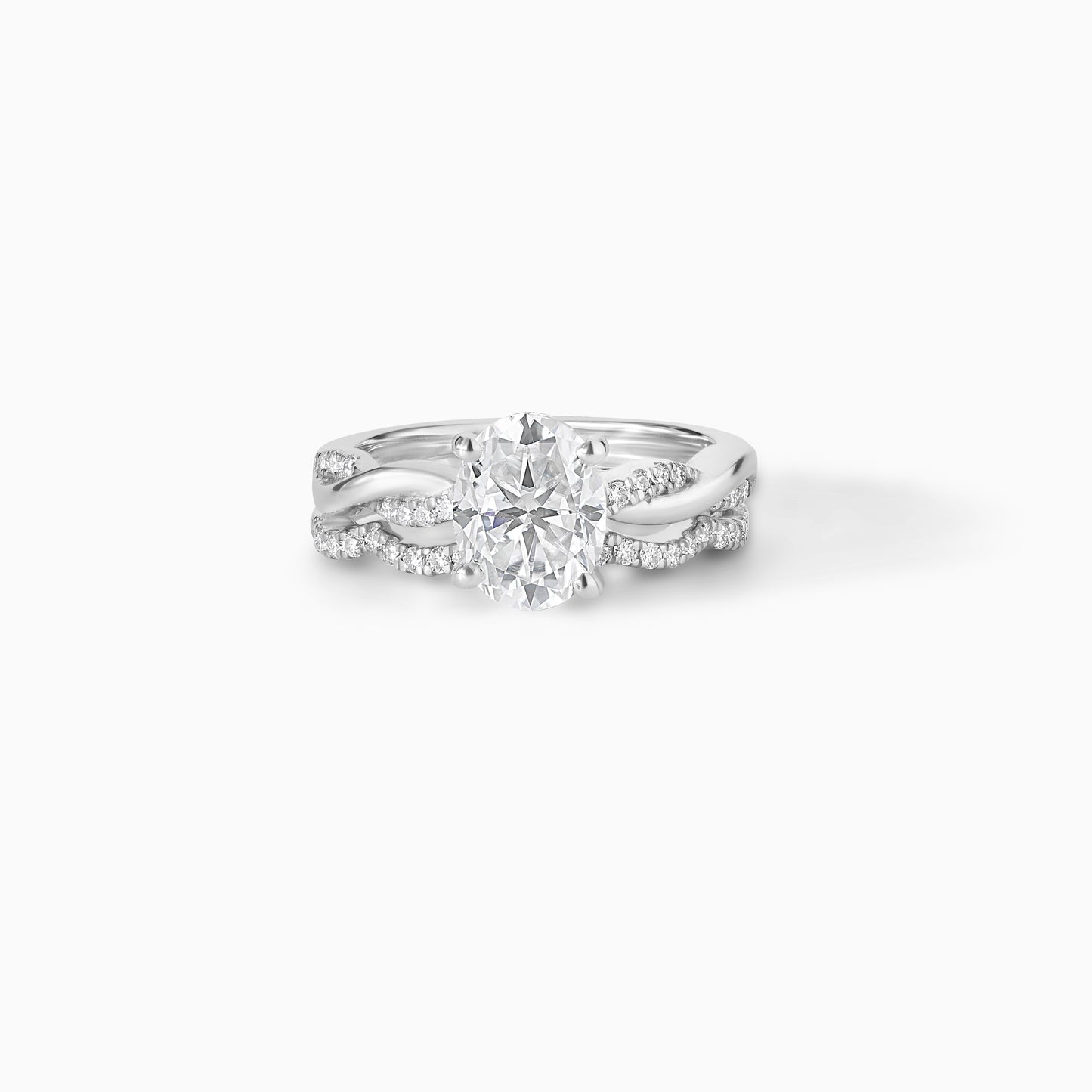 2CT Oval Moissanite Twisted Silver Ring Set