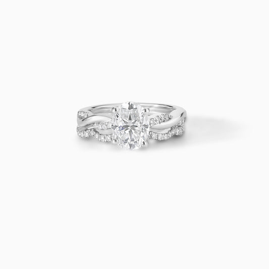 2CT Oval Moissanite Twisted Silver Ring Set