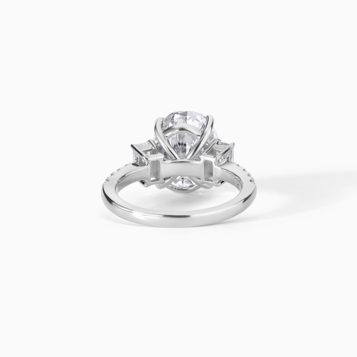 Oval Cut Moissanite Engagement Ring, Three Stone Tapered Baguette, Sterling Silver Bridal Ring