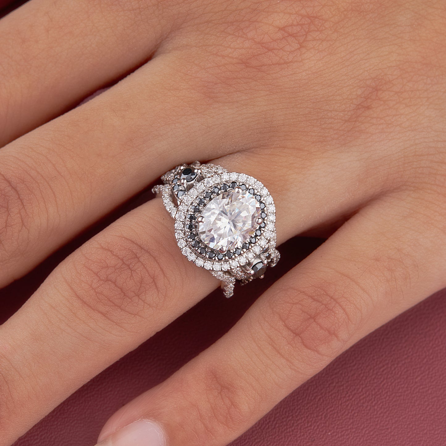 Oval Cut Moissanite Halo Engagement Ring Set in Yellow Gold