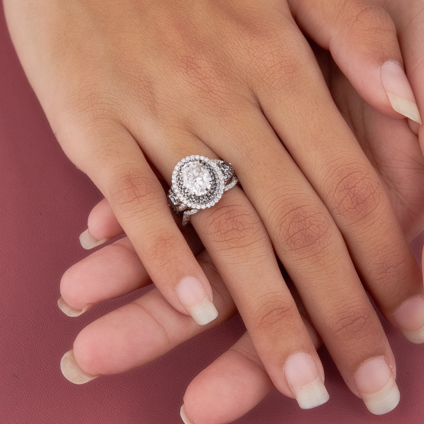 Oval Cut Moissanite Halo Engagement Ring Set in Yellow Gold
