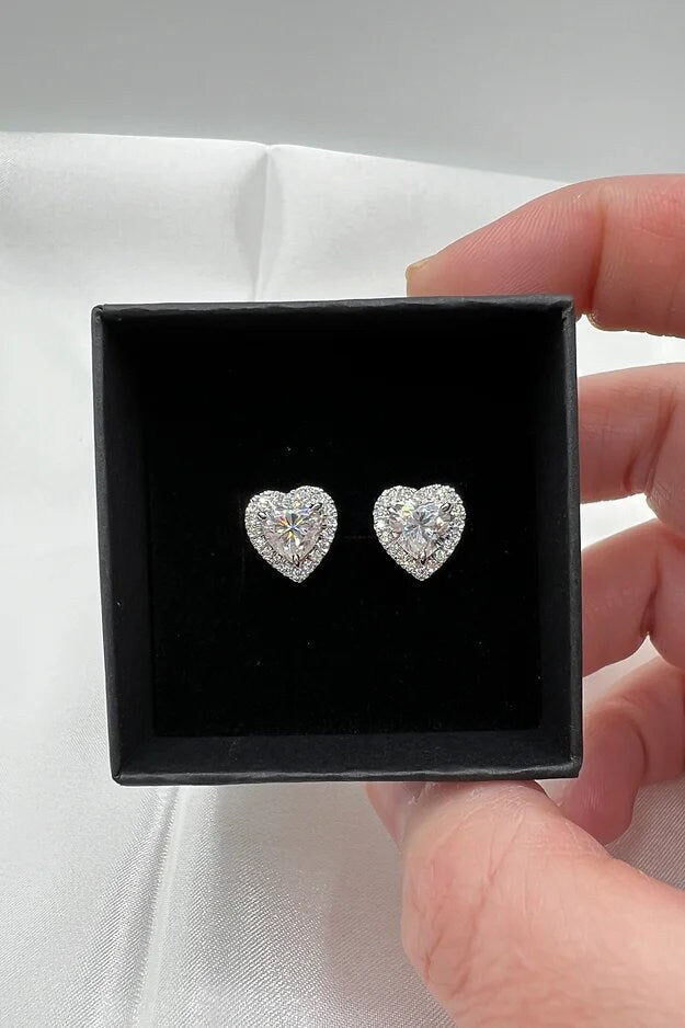 Halo Moissanite Earring | Heart Cut Moissanite Stude
