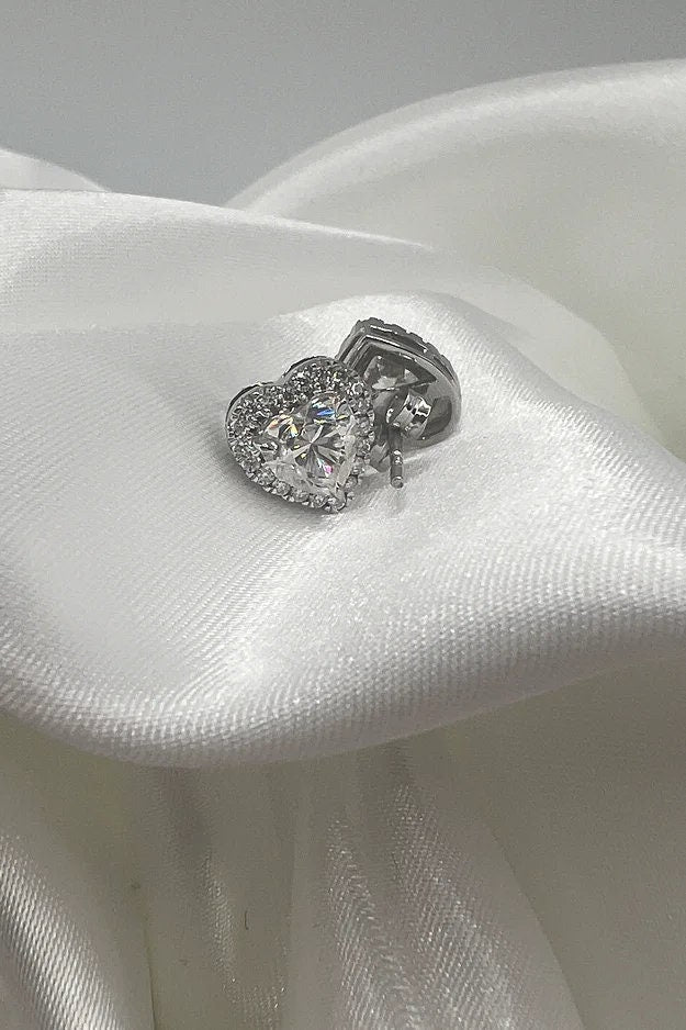 Halo Moissanite Earring | Heart Cut Moissanite Stude