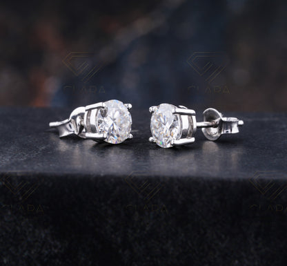 VVS1 Moissanite Solitaire Stud Earrings Push-Backs | Round Moissanite Stud Earrings | Sterling Silver