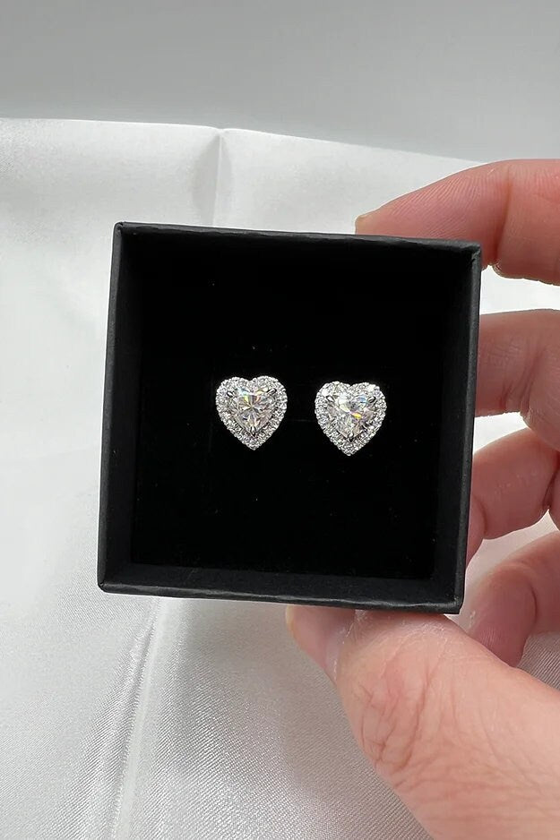 Halo Moissanite Earring | Heart Cut Moissanite Stude