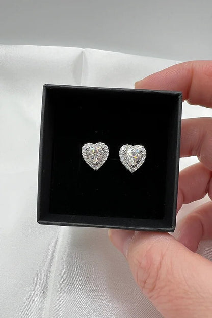 Halo Moissanite Earring | Heart Cut Moissanite Stude