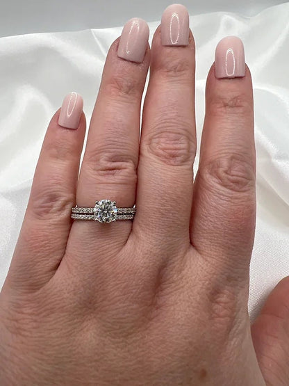 1 Carat Round Moissanite Engagement Ring Set