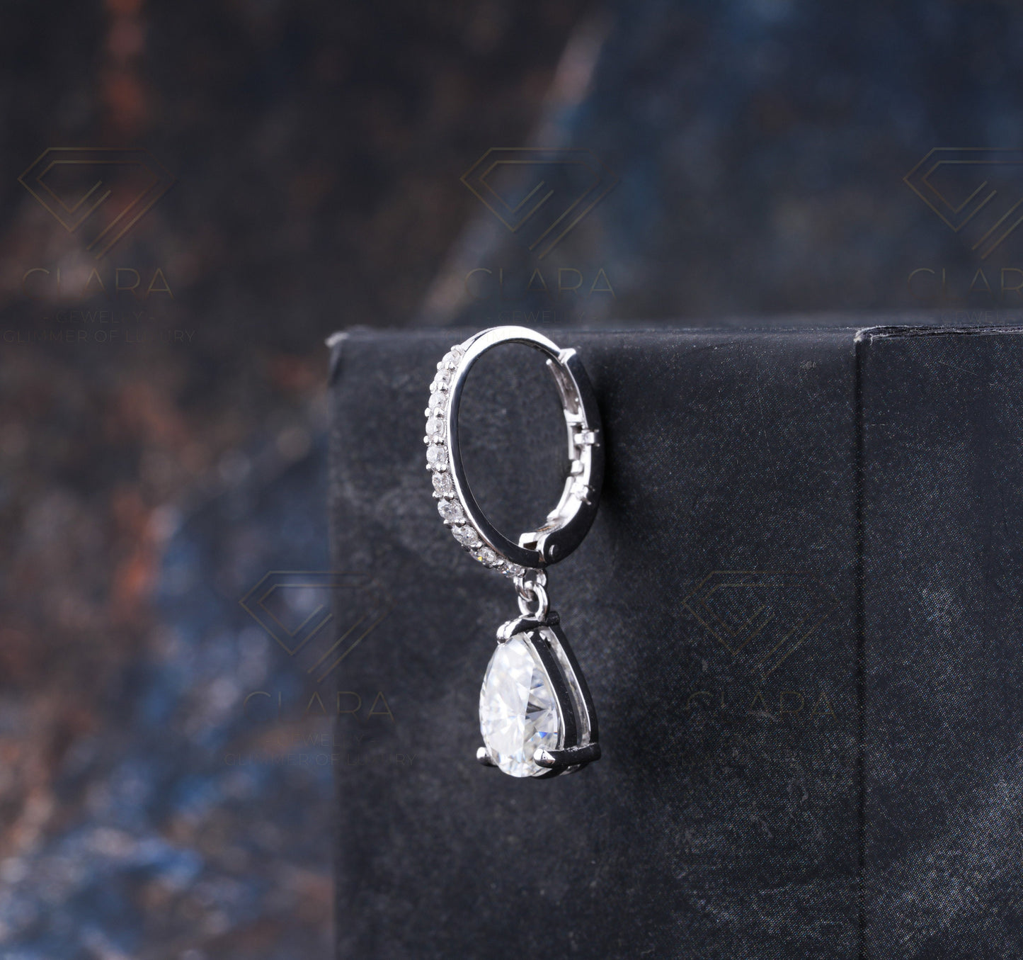 925 Sterling Silver Teardrop Moissanite Drop Earring