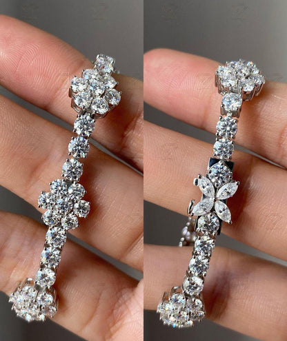 Moissanite Tennis Bracelet Diamond Alternative Luxury Jewelry Wedding Accessory Round Cut Elegant Piece Marquise Stone Gold Bridal Gift