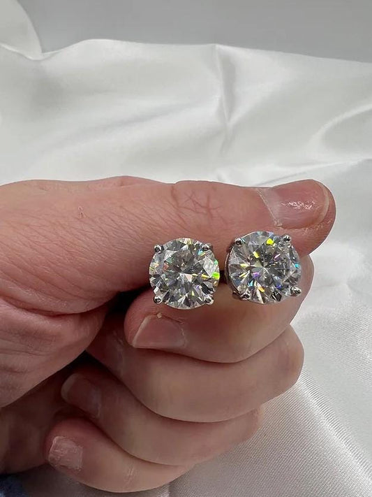 Moissanite Stud Earrings, Sterling Silver, Elegant Minimalist Design, Diamond Alternative