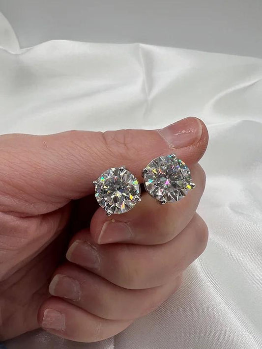 VVS1 Moissanite Solitaire Stud Earrings Push-Backs | Round Moissanite Stud Earrings | Sterling Silver