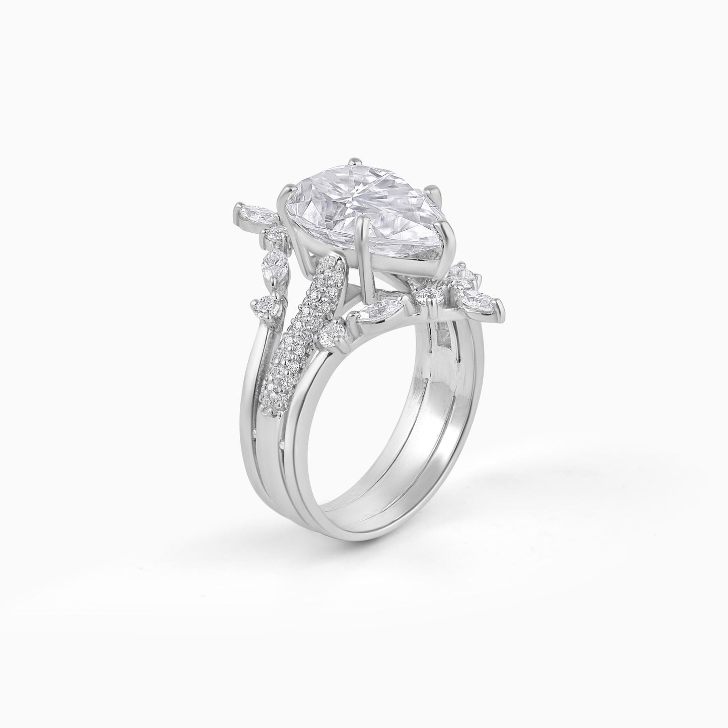 EOSJEWELS Magical Design - 5ct Pear w/Guard Moissanite 925 Sterling Silver