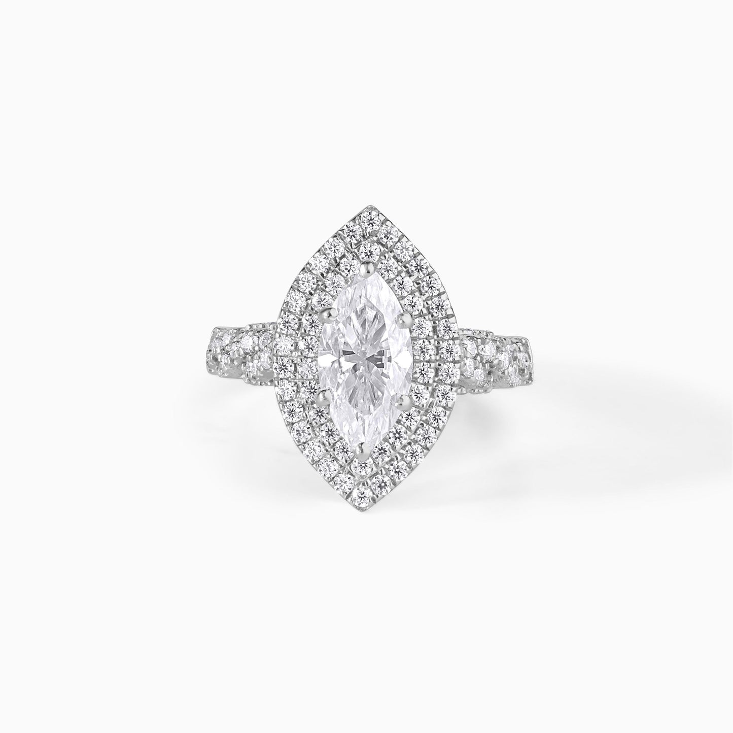 Marquise Moissanite Ring Sterling Silver Engagement Double Halo Ring