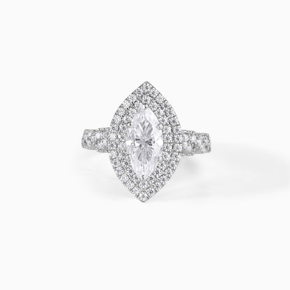 Marquise Moissanite Ring Sterling Silver Engagement Double Halo Ring