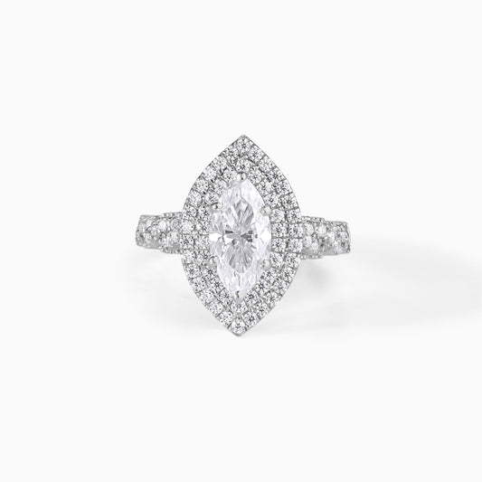 Marquise Moissanite Ring Sterling Silver Engagement Double Halo Ring