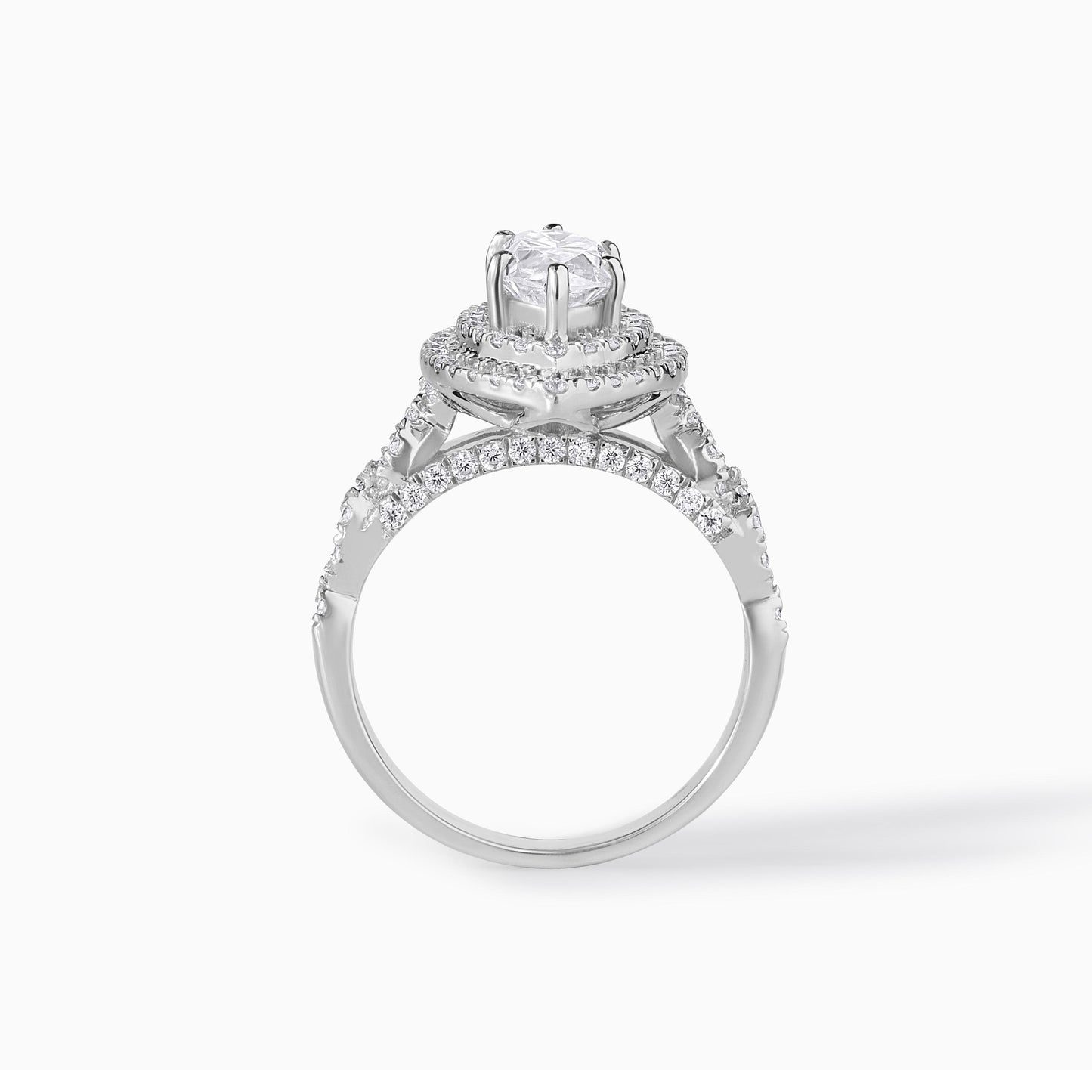 Marquise Moissanite Ring Sterling Silver Engagement Double Halo Ring