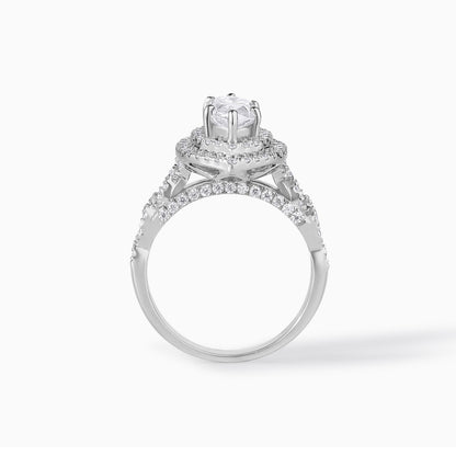 Marquise Moissanite Ring Sterling Silver Engagement Double Halo Ring
