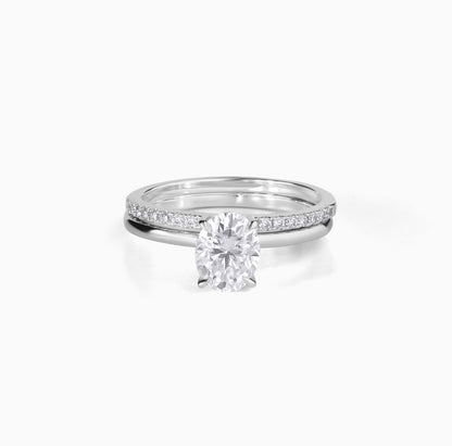 Oval Moissanite Ring Sterling Silver Engagement Ring Hidden Halo Wedding Band Matching Set Bridal Jewelry Wedding Gift Anniversary Present