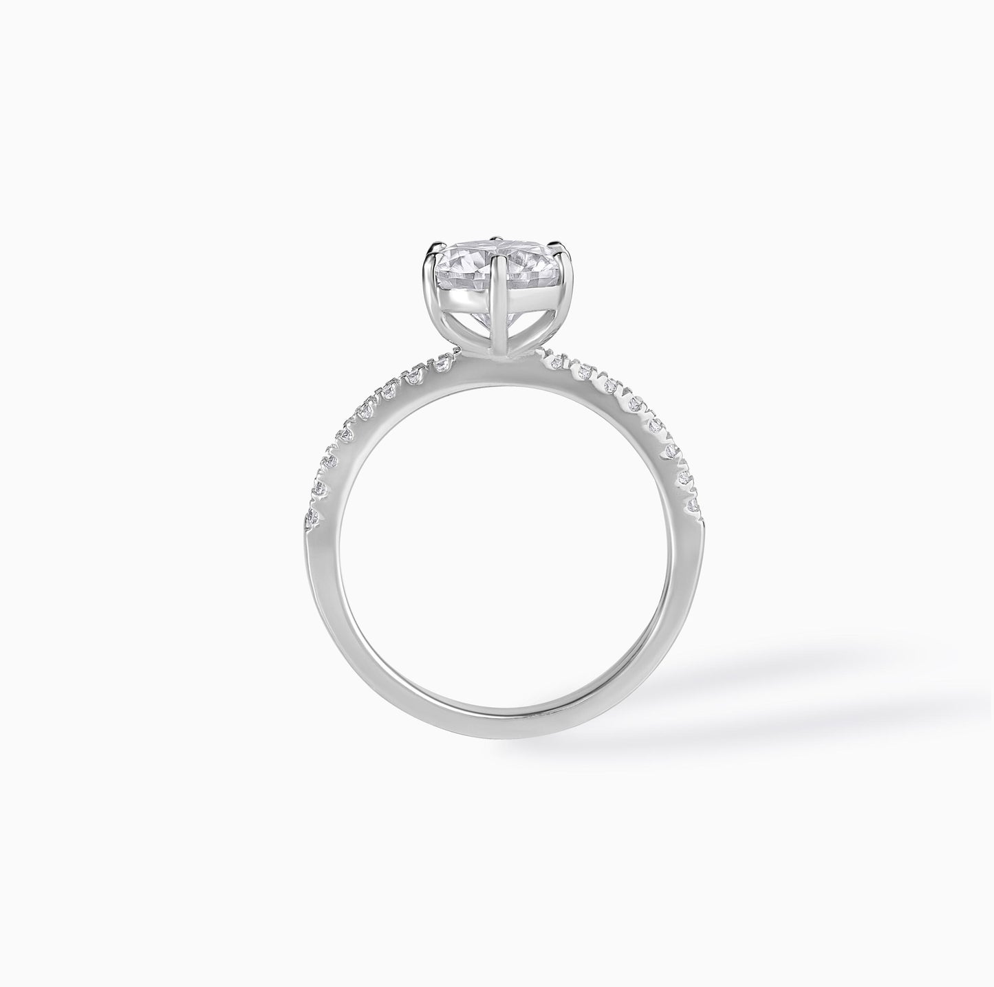 Moissanite Engagement Ring Sterling Silver Stone Round Cut Center Two Carat Diamond Alternative Ethical Option Six Prong Setting Pavé Bridal