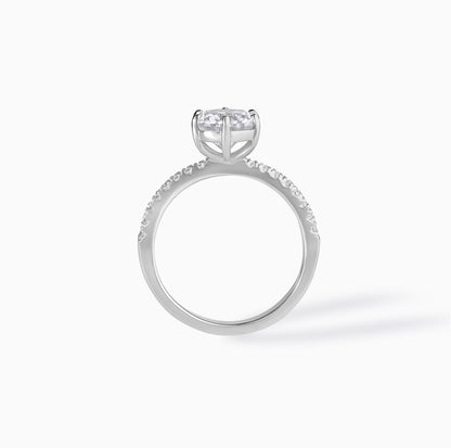 Moissanite Engagement Ring Sterling Silver Stone Round Cut Center Two Carat Diamond Alternative Ethical Option Six Prong Setting Pavé Bridal