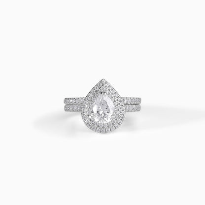 Pear Moissanite Ring Sterling Silver Engagement Band Wedding Set Bridal Jewelry Diamond Alternative Halo Design Elegant Gift Idea