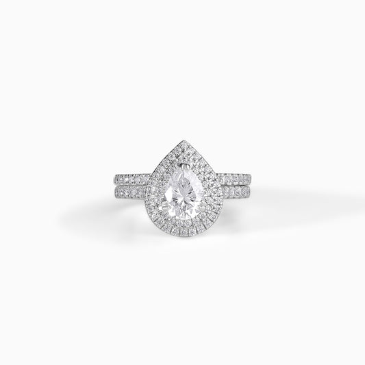 Pear Moissanite Ring Sterling Silver Engagement Band Wedding Set Bridal Jewelry Diamond Alternative Halo Design Elegant Gift Idea