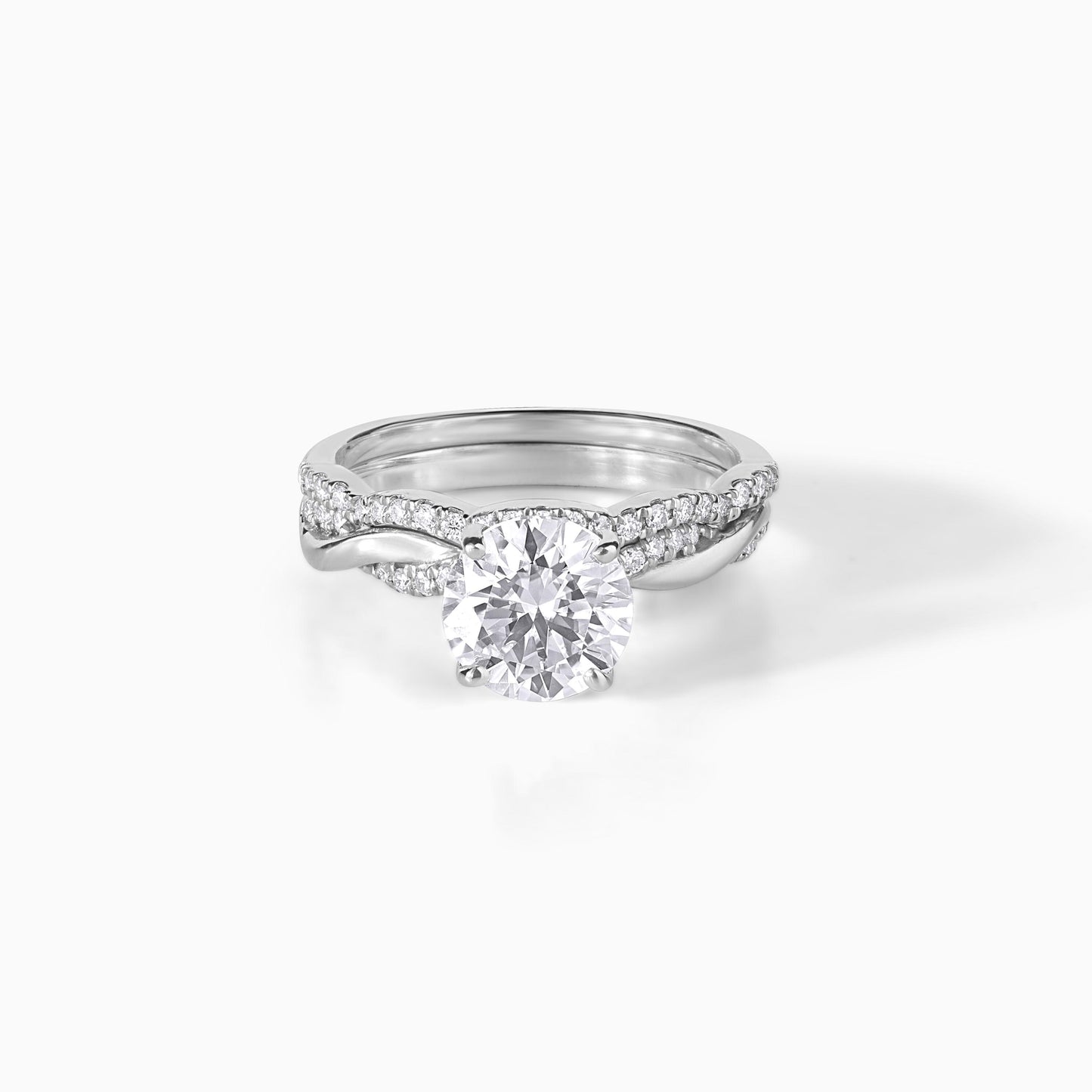 Moissanite engagement bridal wedding band pave design twisted vine style ring set | round brilliant cut 2 CT moissanite silver wedding ring