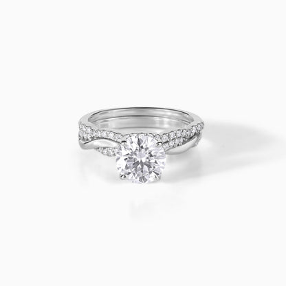 Moissanite engagement bridal wedding band pave design twisted vine style ring set | round brilliant cut 2 CT moissanite silver wedding ring