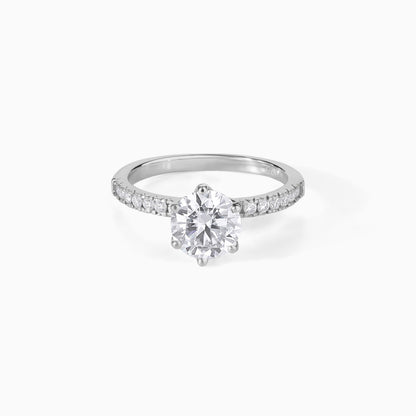Moissanite Engagement Ring Sterling Silver Round Cut Stone Dainty Band Wedding Jewelry Bridal Gift Anniversary Idea Promise Halo Style