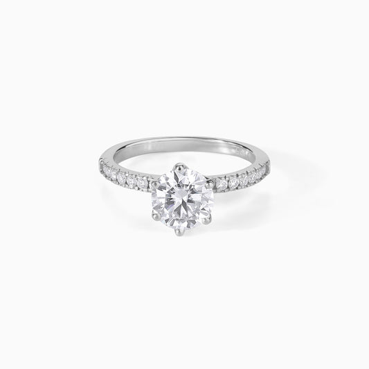 Moissanite Engagement Ring Sterling Silver Round Cut Stone Dainty Band Wedding Jewelry Bridal Gift Anniversary Idea Promise Halo Style