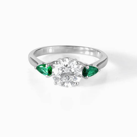 Moissanite Emerald Ring Sterling Silver Engagement Three Stone Round Green Gemstone Anniversary Elegant Bridal Jewelry Set Trilogy Promise