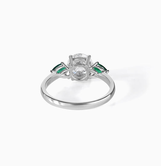 Moissanite Emerald Ring Sterling Silver Engagement Three Stone Round Green Gemstone Anniversary Elegant Bridal Jewelry Set Trilogy Promise